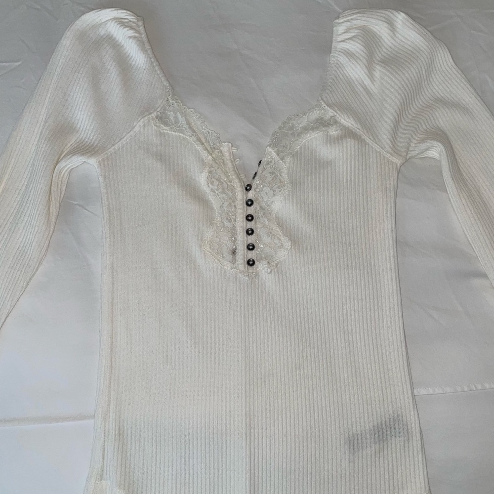 Free People Lace Detail Long Sleeve Henley